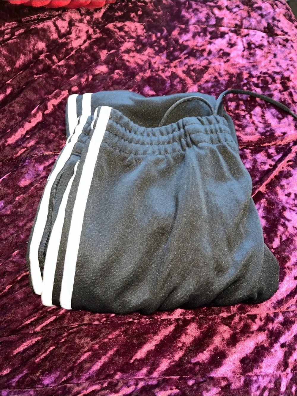 Adidas Mens Black Track Pants with White Stripes