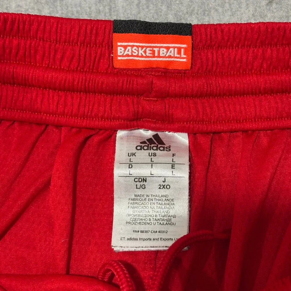 Adidas Mens Basketball Shorts Red Black White 3 Stripe Mesh Size Large RN 88387