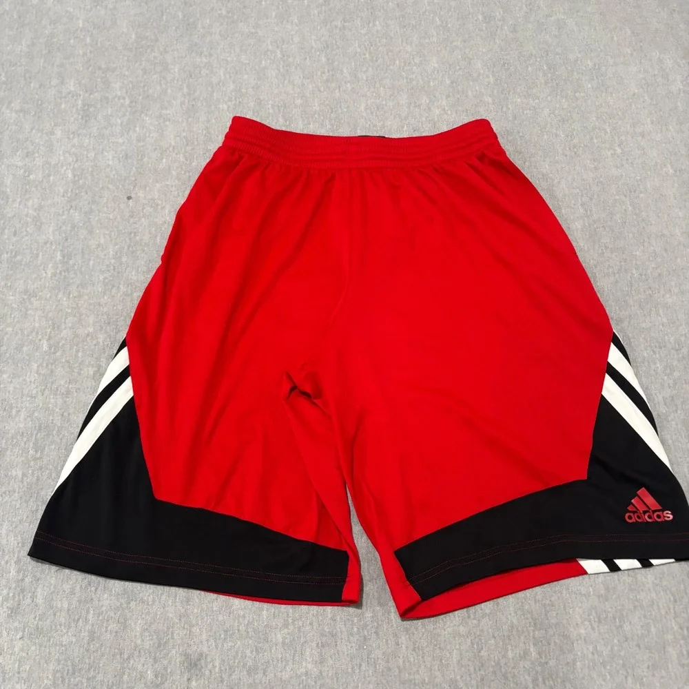 Adidas Mens Basketball Shorts Red Black White 3 Stripe Mesh Size Large RN 88387