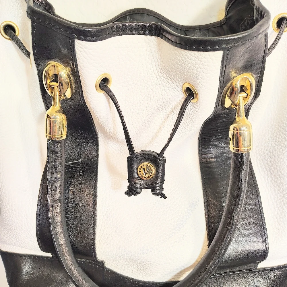 Valentina Black and White Leather Shoulder Bag