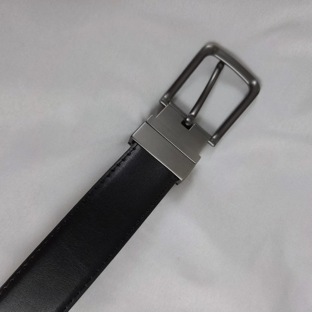 Bulliant Men's Reversible Leather Belt Black Brown 36 Brushed Nickle Buckle