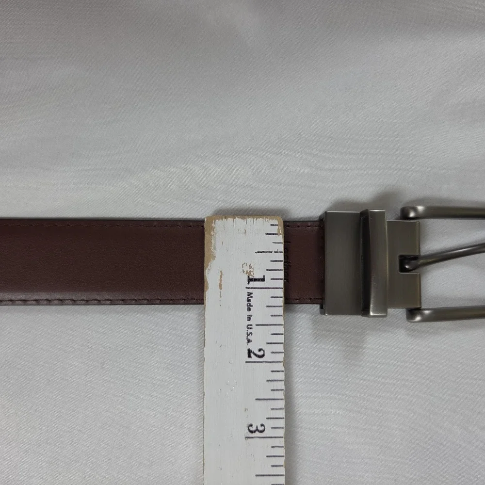 Bulliant Men's Reversible Leather Belt Black Brown 36 Brushed Nickle Buckle
