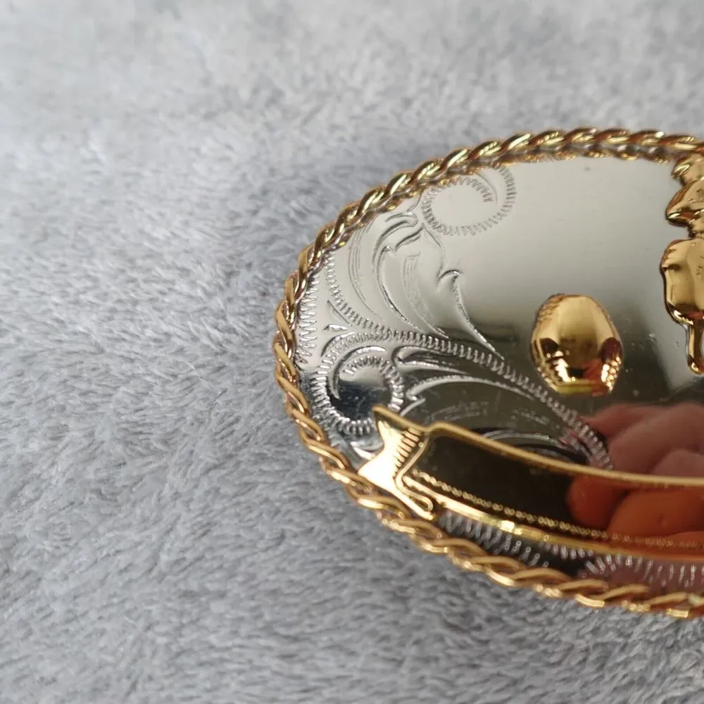 German Silver Belt Buckle‎ Barrel Racer Single Banner Filigree Scroll 3.5in