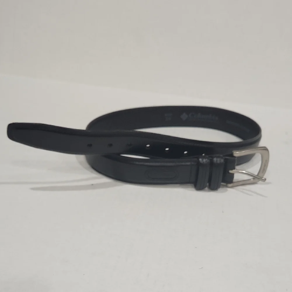 Columbia Black Leather Belt with Silver Buckle
