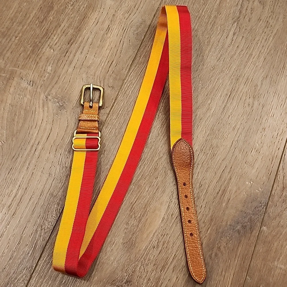 Trafalgar Ribbon Belt Adjustable Red & Gold w/Leather Accent size Medium
