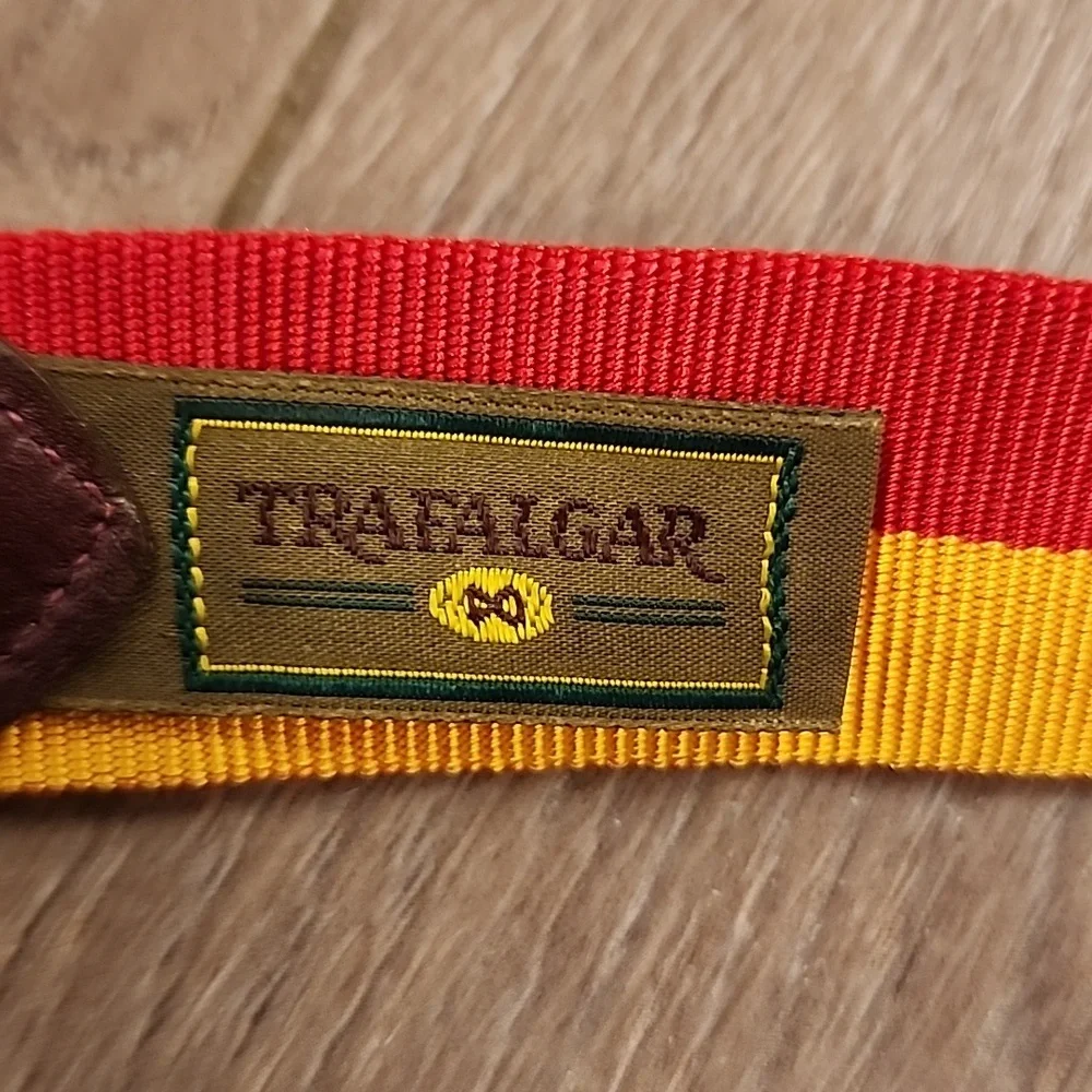 Trafalgar Ribbon Belt Adjustable Red & Gold w/Leather Accent size Medium