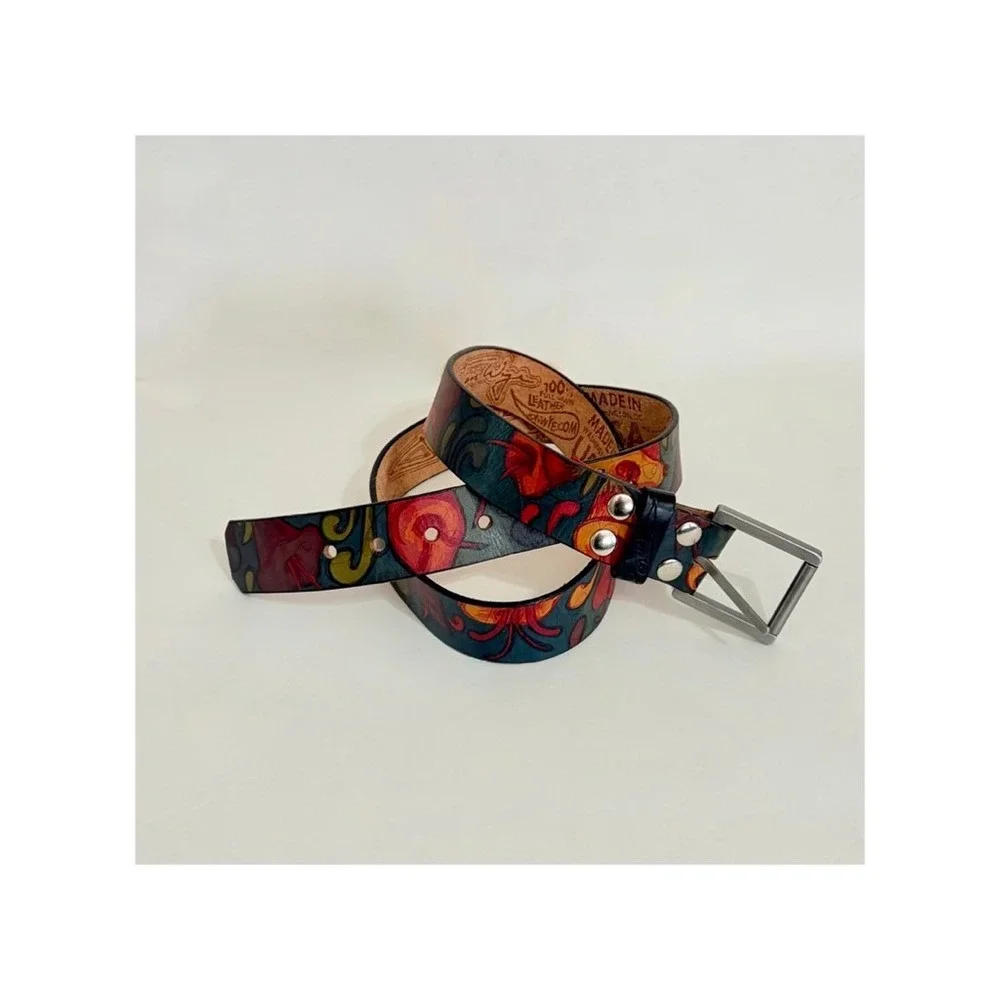Unisex JON WYE Leather Floral Belt Western Retro Made in‎ USA Men Women 46.5