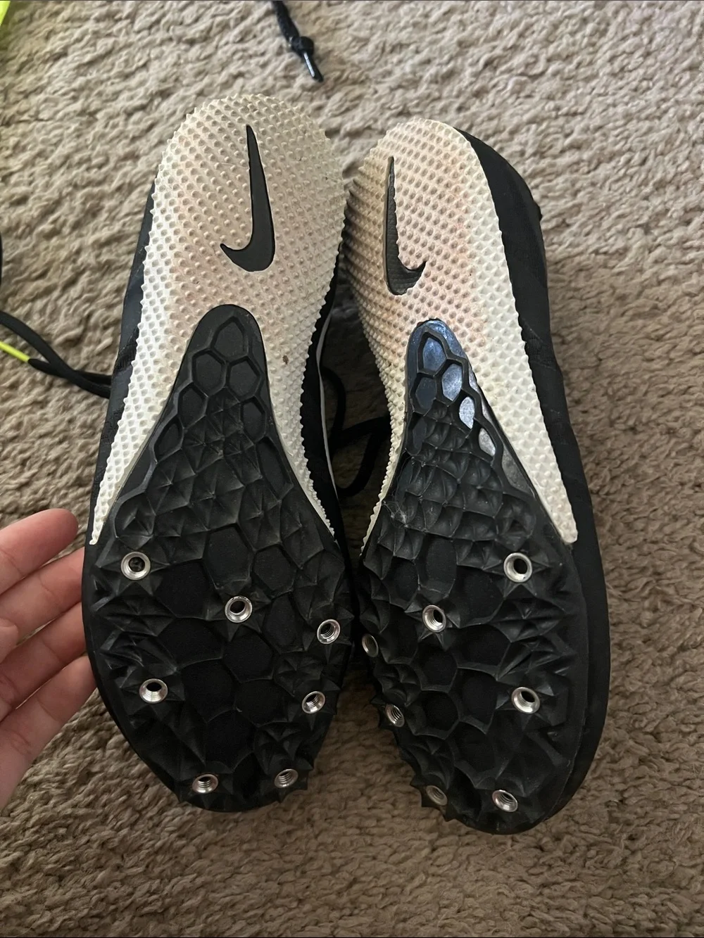 Nike Black & Neon Yellow Racing Spikes with Drawstring Spike Bag