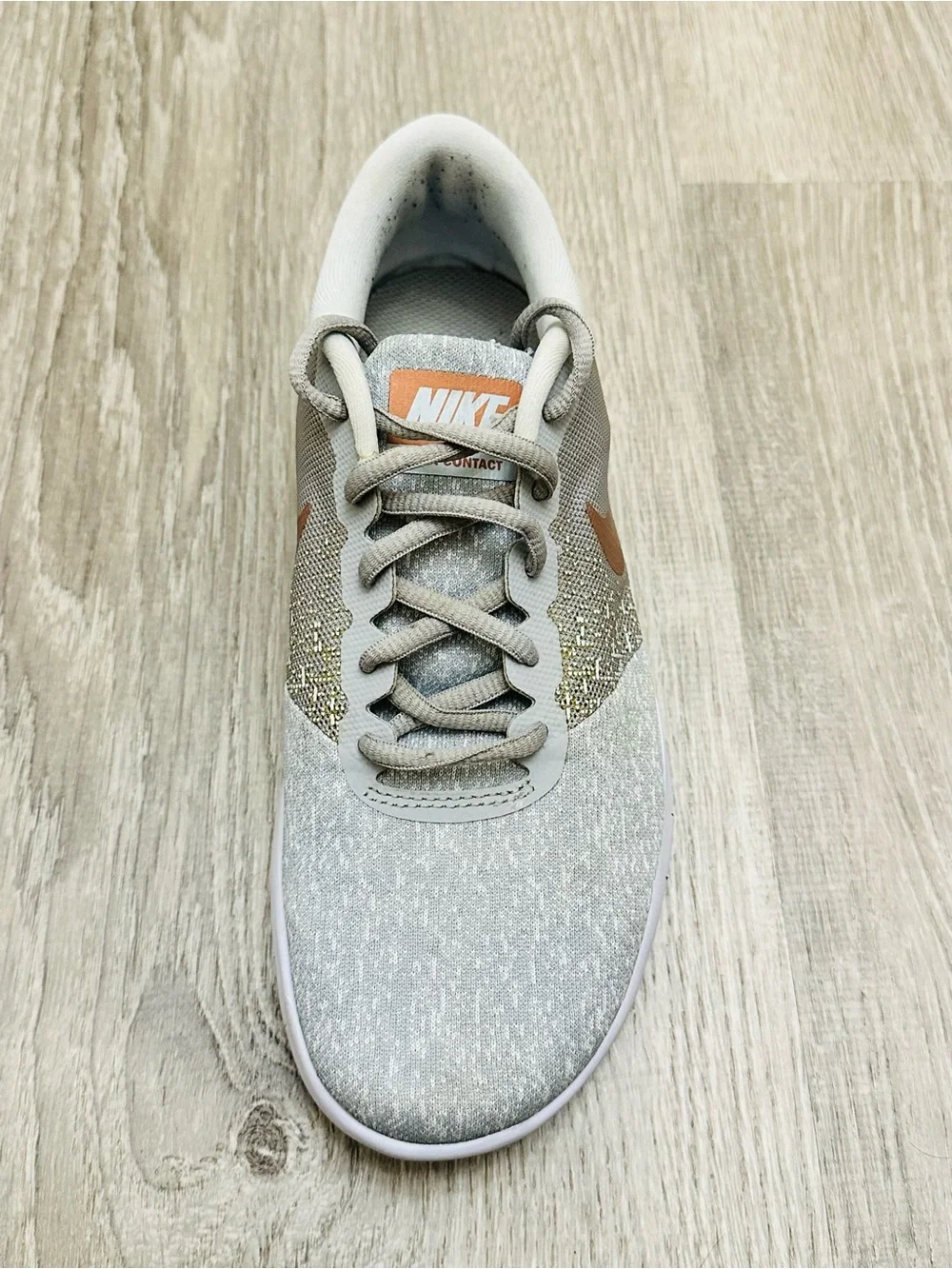 Nike Women's Light Gray and Copper Metallic Knit Sneakers size 6