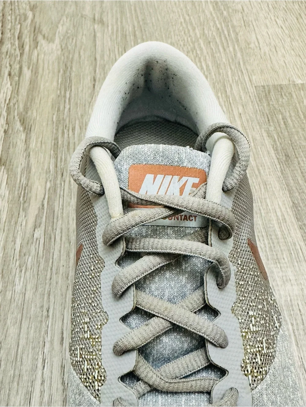 Nike Women's Light Gray and Copper Metallic Knit Sneakers size 6