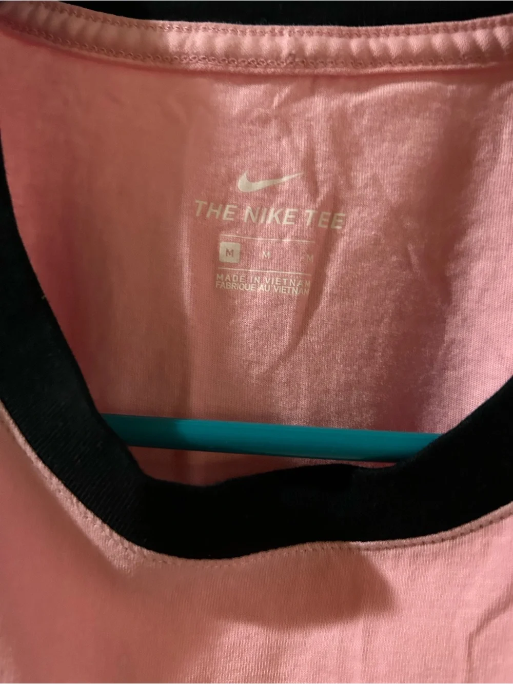 Nike Pink Ringer Tee with Floral Logo and Black Trim
