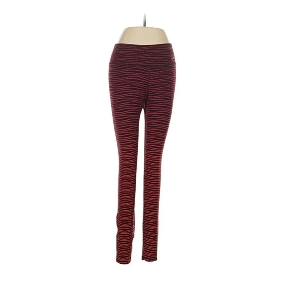 Nike Dri-FIT Leggings Womens Medium Red Black‎ Wavy Stripe Athletic Yoga Tights