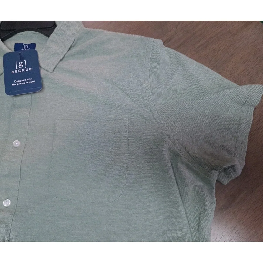 GEORGE Knit Button Down Collared Men's Shirt Size 2XL 50-52 Faded Spruce‎