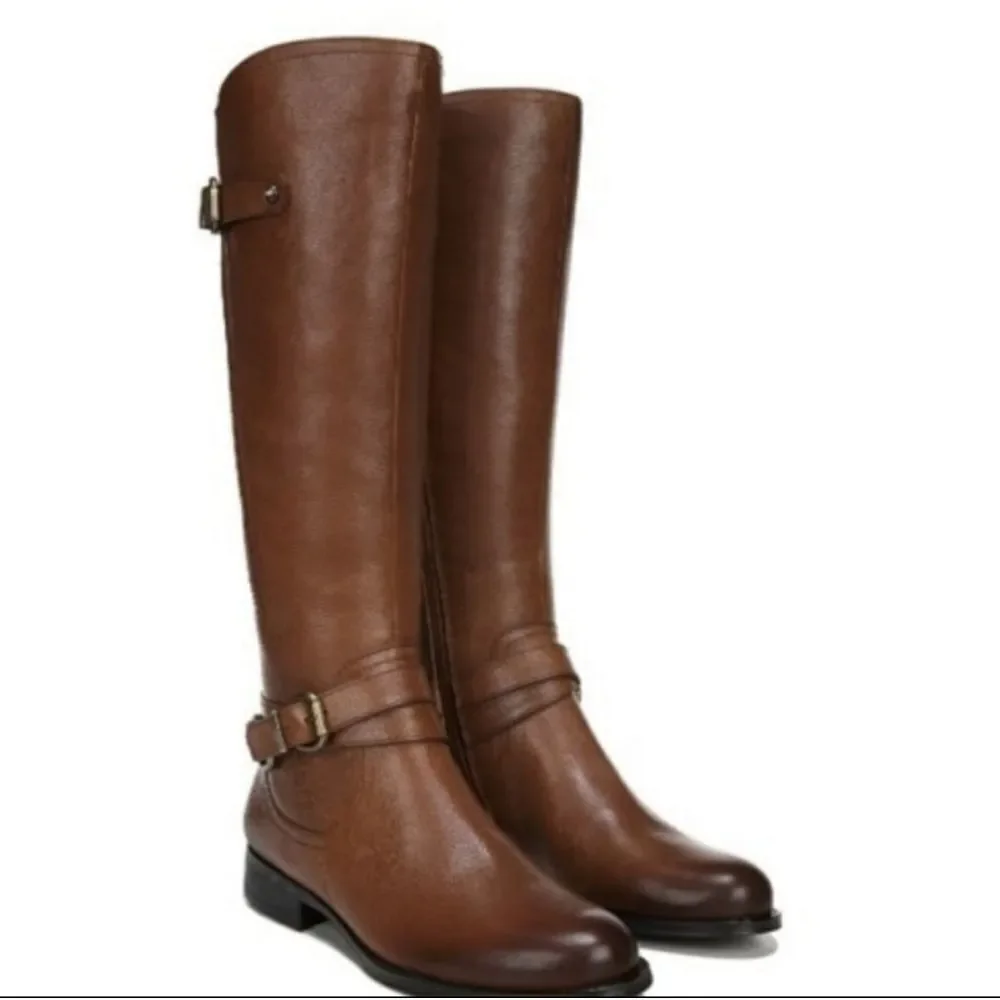 Naturalizer Brown leather‎ low heel Boots w buckle top&ankle sz 6M inside zipper
