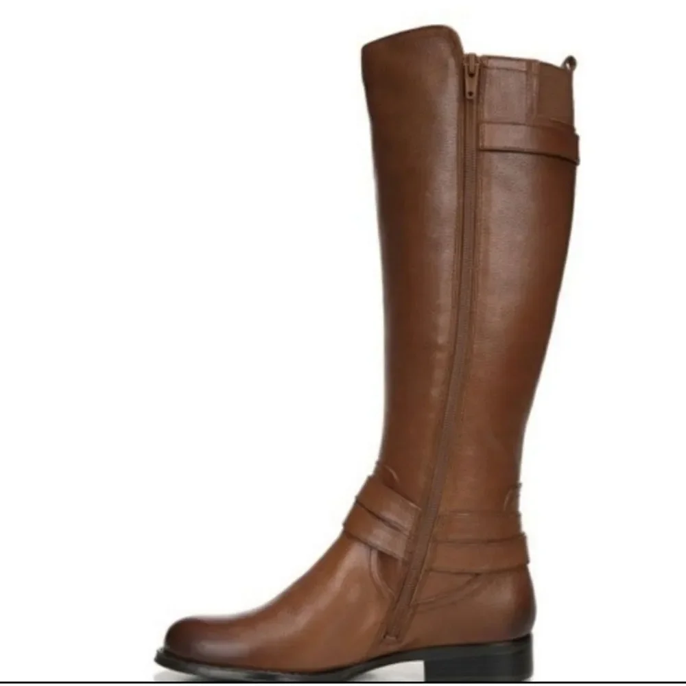 Naturalizer Brown leather‎ low heel Boots w buckle top&ankle sz 6M inside zipper