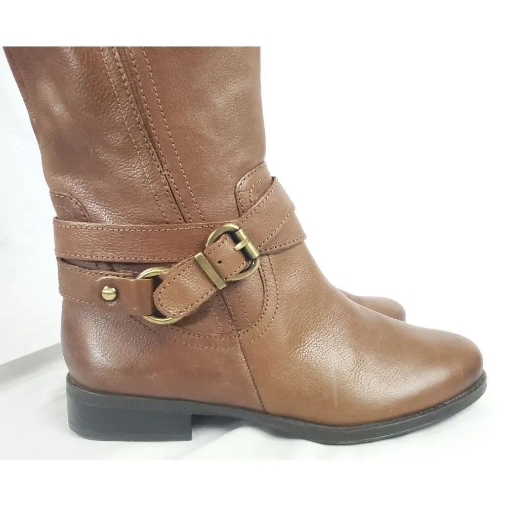 Naturalizer Brown leather‎ low heel Boots w buckle top&ankle sz 6M inside zipper