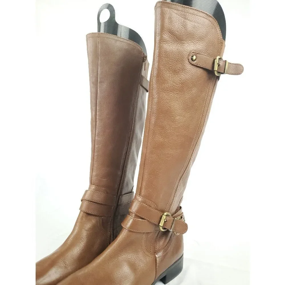 Naturalizer Brown leather‎ low heel Boots w buckle top&ankle sz 6M inside zipper