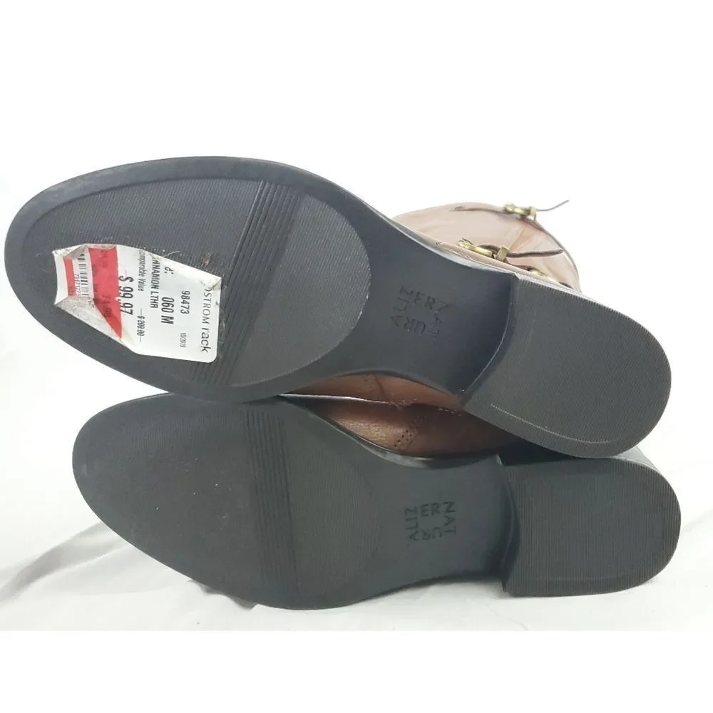 Naturalizer Brown leather‎ low heel Boots w buckle top&ankle sz 6M inside zipper