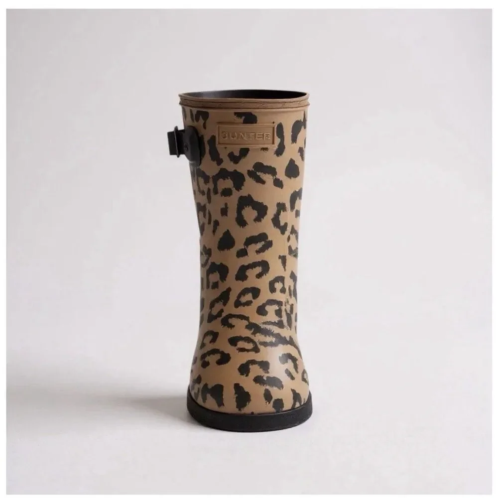 HUNTER Original Leopard Print Refined Short Rain Cheetah Boot Size 10