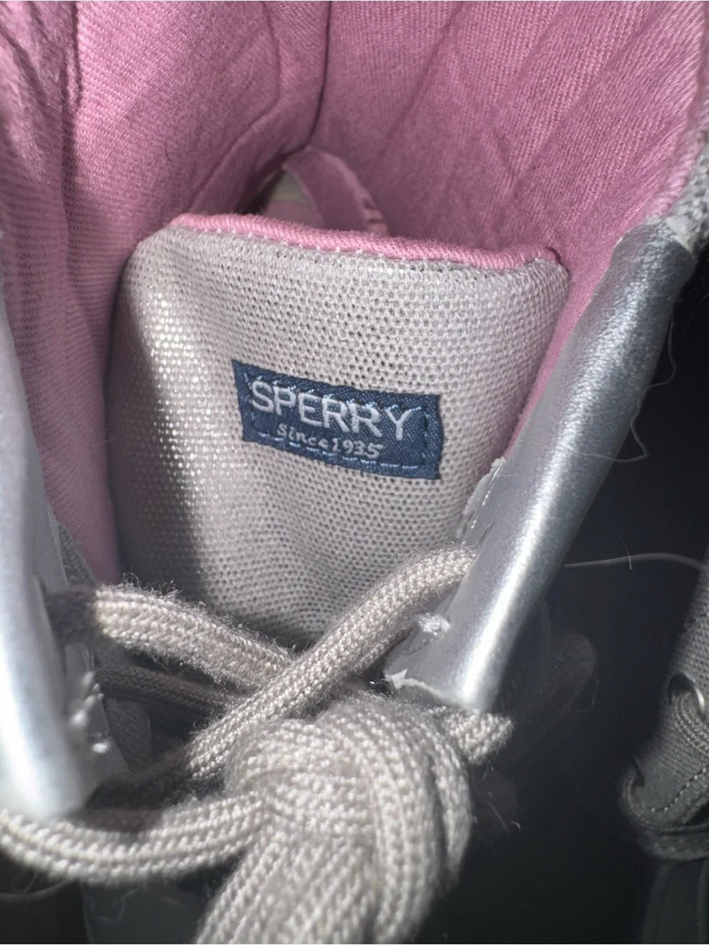 Sperry Light Gray Winter Duck Boots with Pink Lining