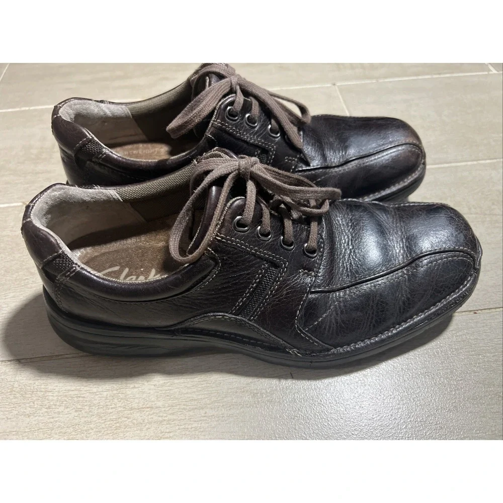 Clarks Mens Brown Leather Lace Up Oxford Shoes Comfort Casual Dress Shoes‎