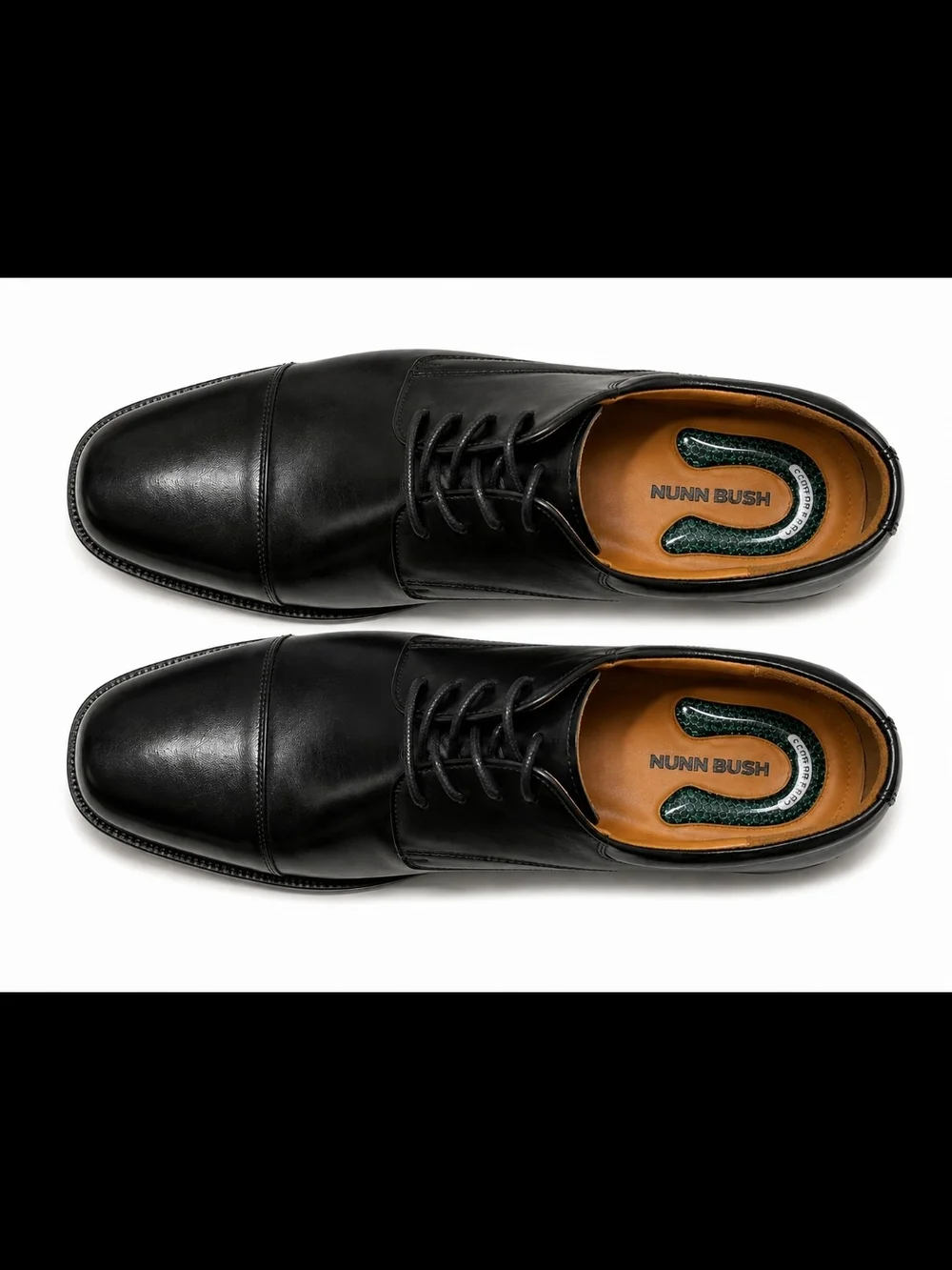 Nunn Bush Black Leather Cap-Toe Derby Shoes