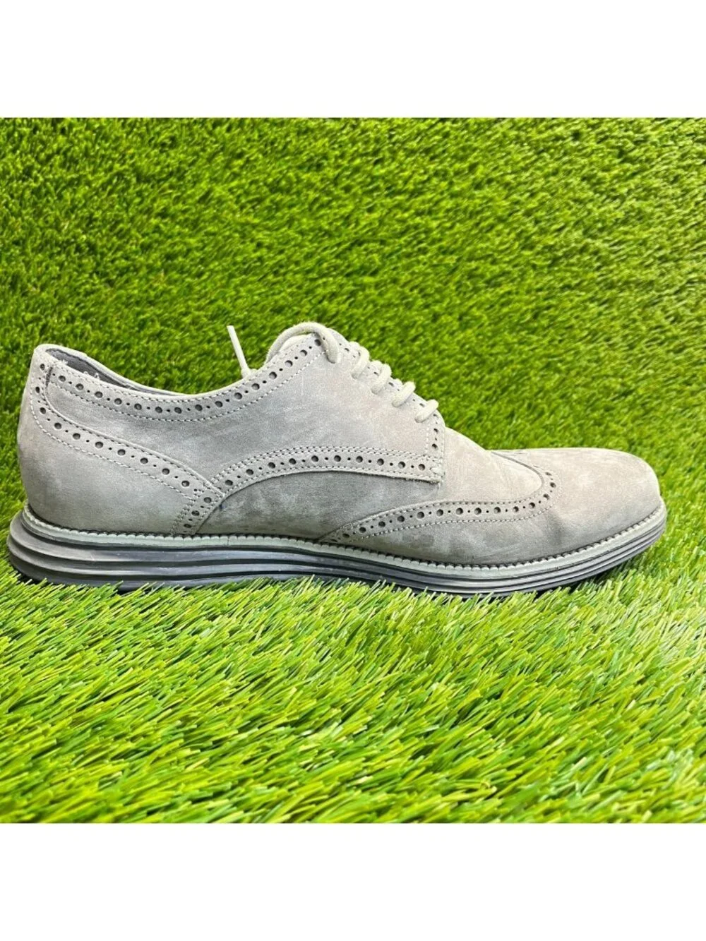 Cole Hann Grand OS Mens Size 11 Gray Casual Classic Leather Wingtip Oxford Shoes