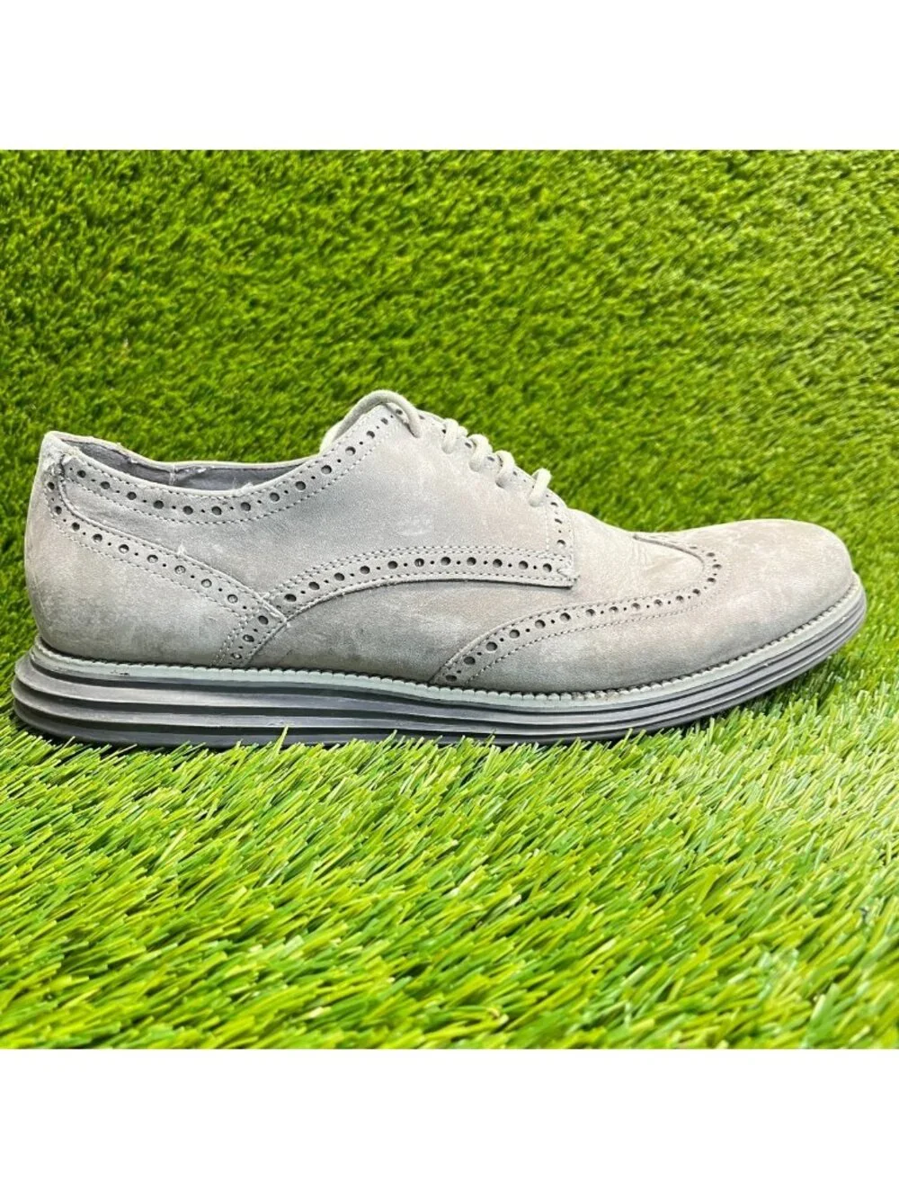 Cole Hann Grand OS Mens Size 11 Gray Casual Classic Leather Wingtip Oxford Shoes