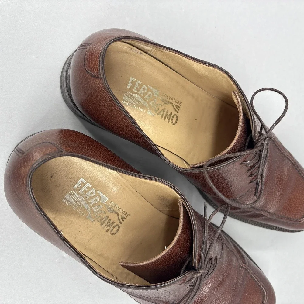 Salvatore Ferragamo Shoes Mens Size 10.5 Brown Lace Up‎ Split Toe Derby Italy