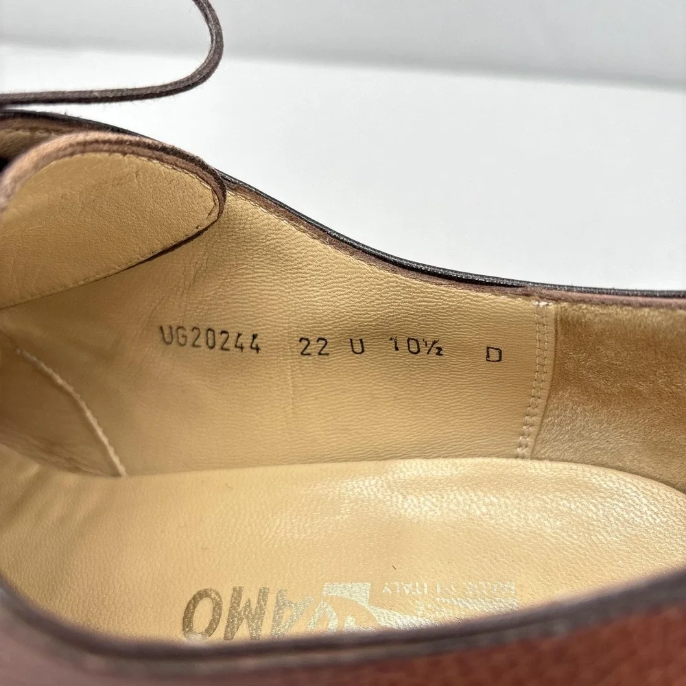 Salvatore Ferragamo Shoes Mens Size 10.5 Brown Lace Up‎ Split Toe Derby Italy