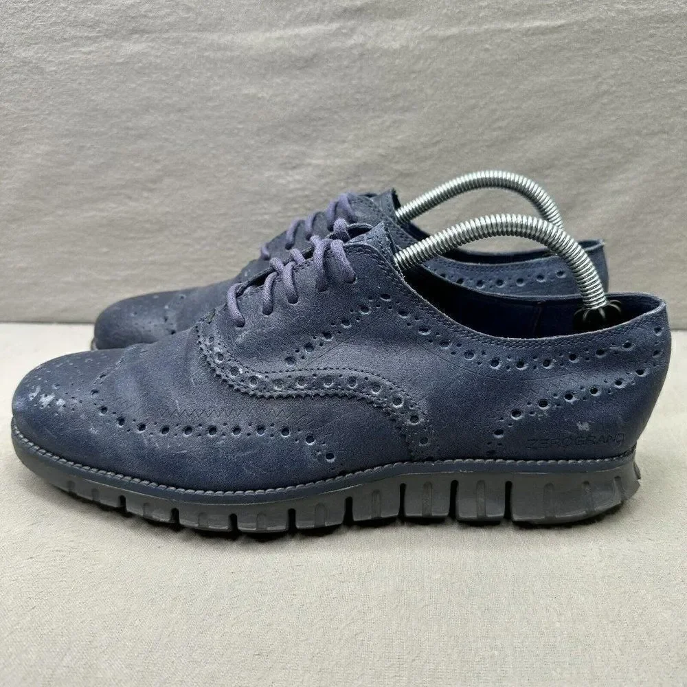 Cole Haan ZeroGrand Mens Size 8.5 (M) Wingtip Oxford Blue Leather‎ Dress Shoes