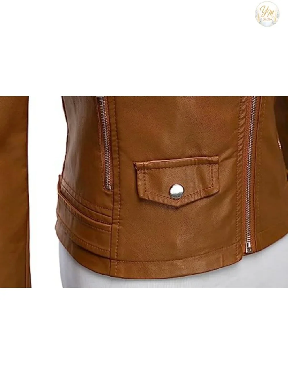 Women's Faux Leather Moto Biker Short Coat Jacket Zip Up Long Sleeve Lapel