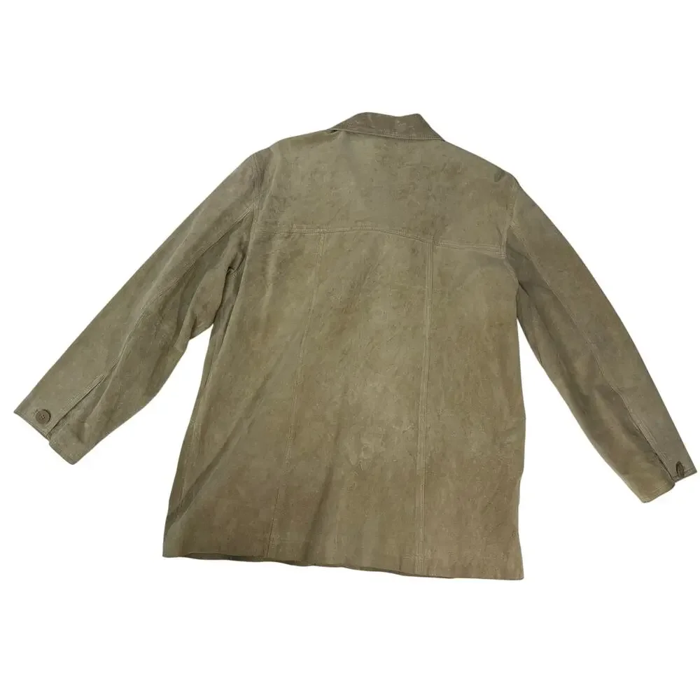 St. John's Bay Jacket Vintage Beige Button Up Suede 100% Leather Women's XL