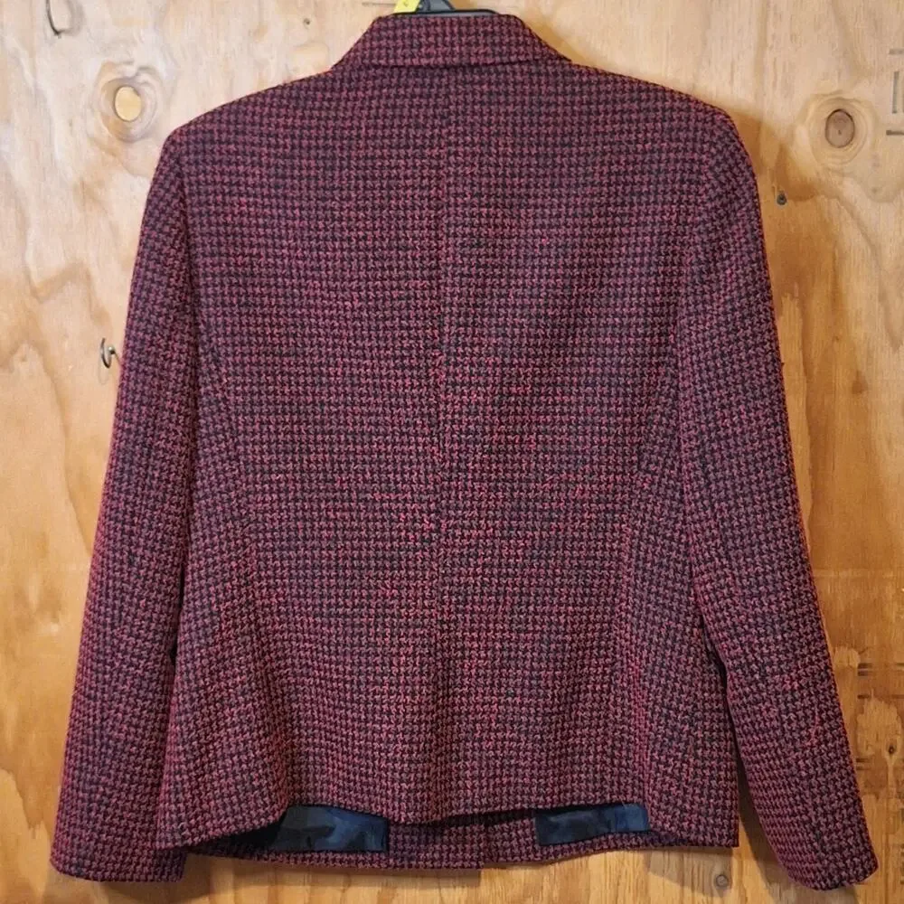 Evan Picone Blazer Women's Size 10 Red Black Houndstooth Classic Office Corpcore