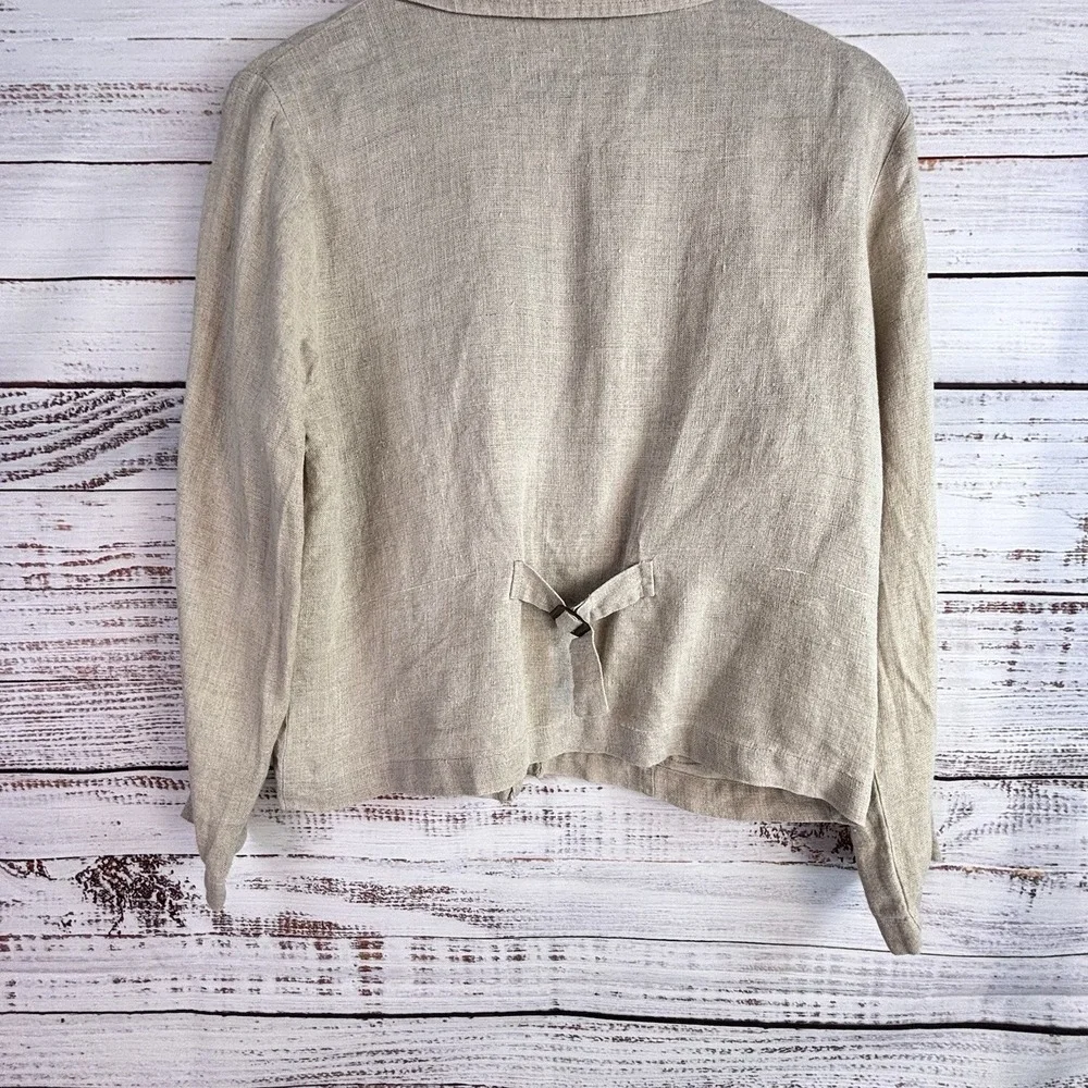 Vintage Jacket 8P Beige 100% Linen Shell Button Cinch Patch Pocket Minimalist