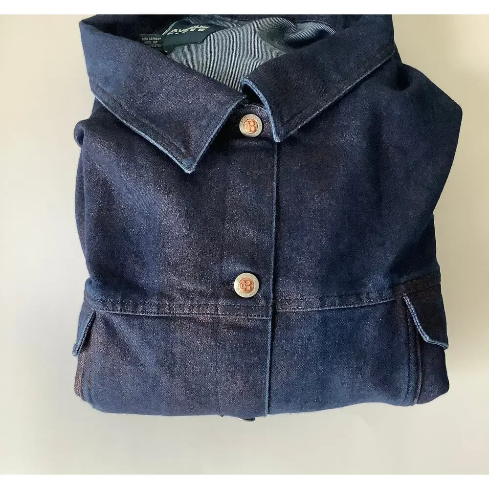 Avenue Blues Metallic Blue Copper Shimmer Button Down Denim Jacket Plus 30/32