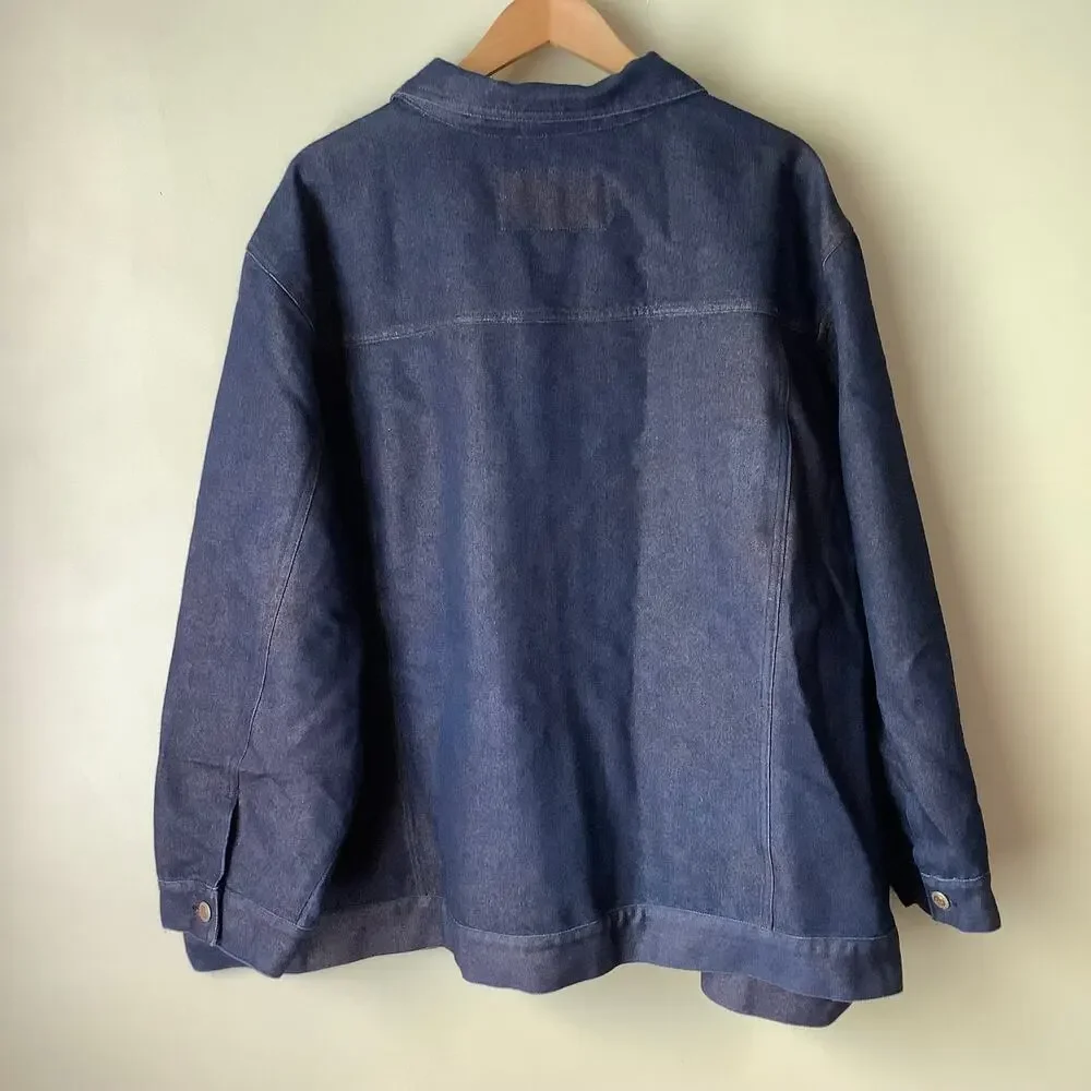 Avenue Blues Metallic Blue Copper Shimmer Button Down Denim Jacket Plus 30/32