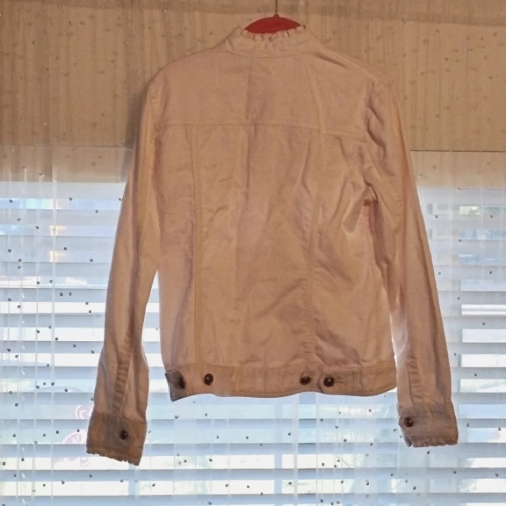 Chico's Woman's Pale Pink Ruffled Sleeves Jean Jacket, Size: 0
