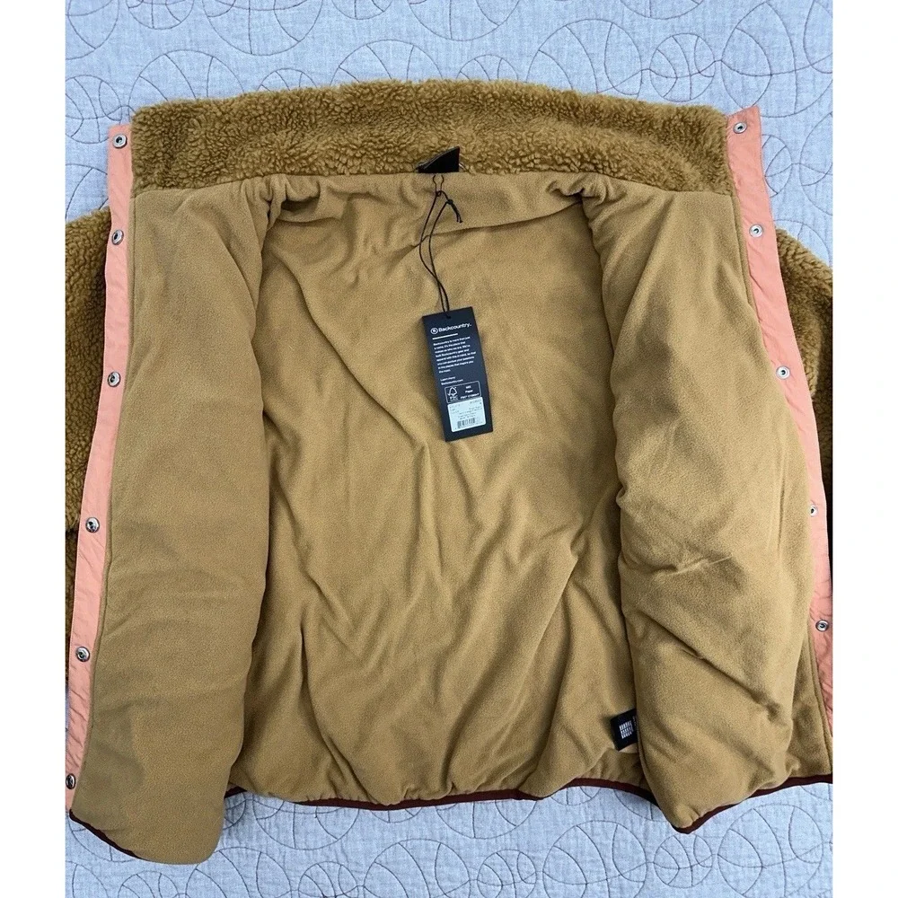 NWT Backcountry Mixed Fabric Deep Pile Teddy Bear Fleece Snap Jacket Women's Med