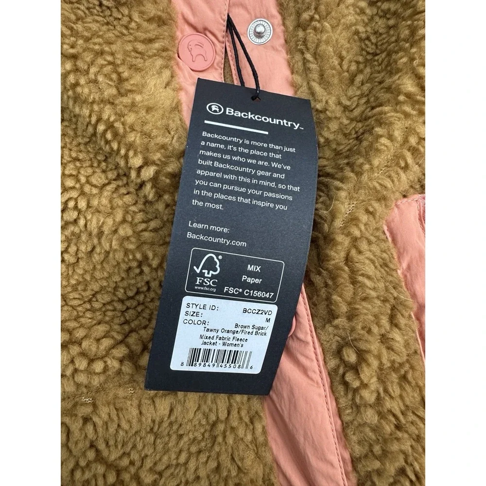 NWT Backcountry Mixed Fabric Deep Pile Teddy Bear Fleece Snap Jacket Women's Med