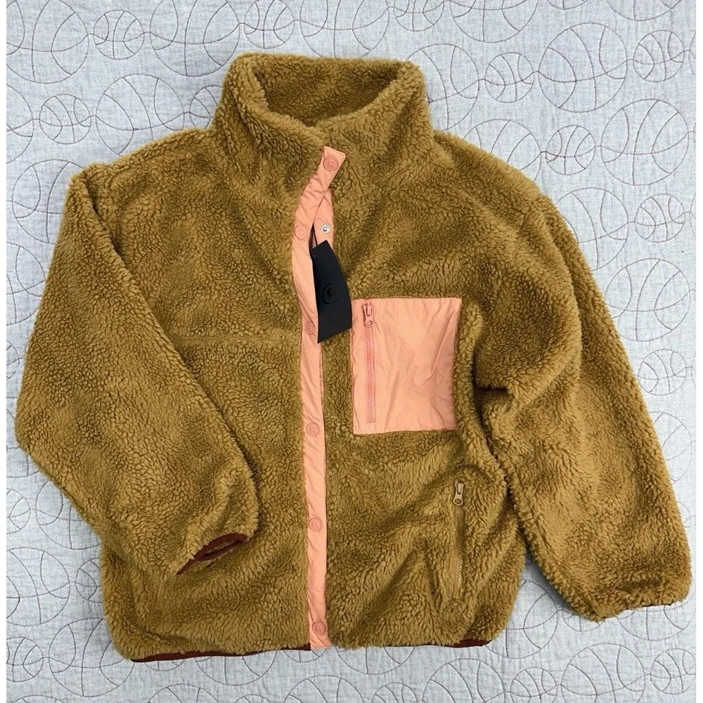 NWT Backcountry Mixed Fabric Deep Pile Teddy Bear Fleece Snap Jacket Women's XS