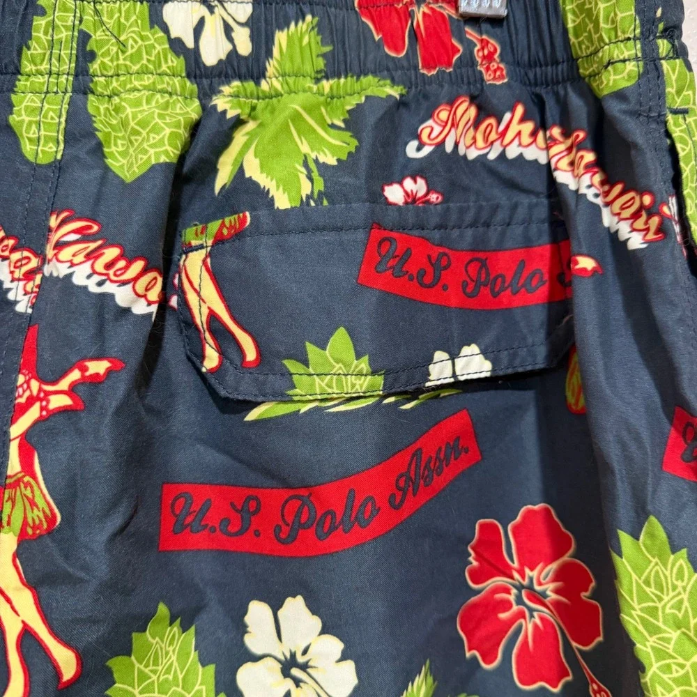 US Polo Assn Mens Aloha Hawaii Swim Trunks Navy Tropical Cargo Shorts 4124 P6