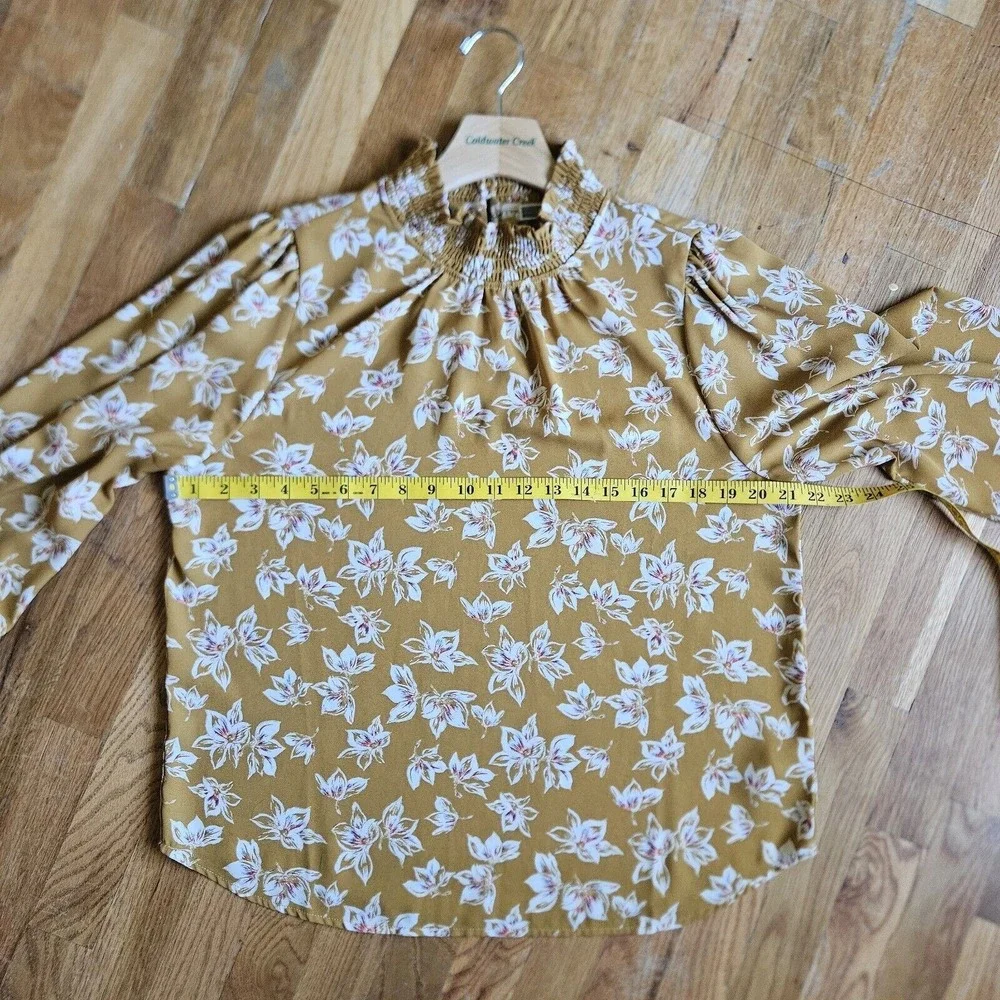 Pleione Top Womens Large Yellow White Floral Cottagecore Feminine Career‎ Blouse