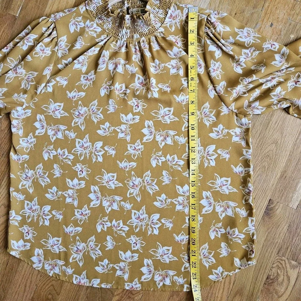 Pleione Top Womens Large Yellow White Floral Cottagecore Feminine Career‎ Blouse