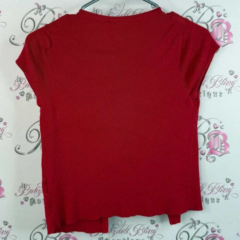 Divided cardigan, T-shirt, bright Red Short Sleeve Button Down Shirt