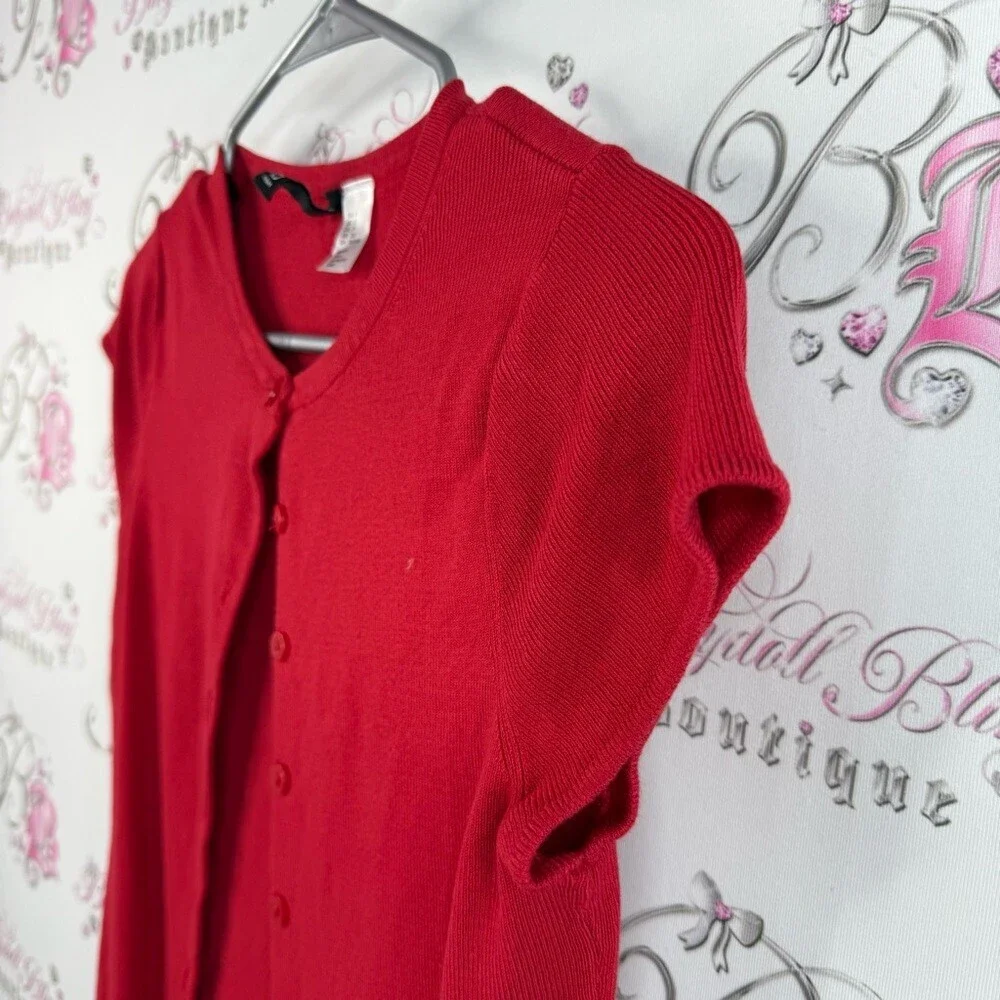 Divided cardigan, T-shirt, bright Red Short Sleeve Button Down Shirt