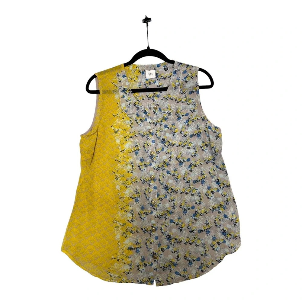 Cabi Womens‎ Mixed Print Sleeveless Button Down Blouse Yellow Floral Large 5271