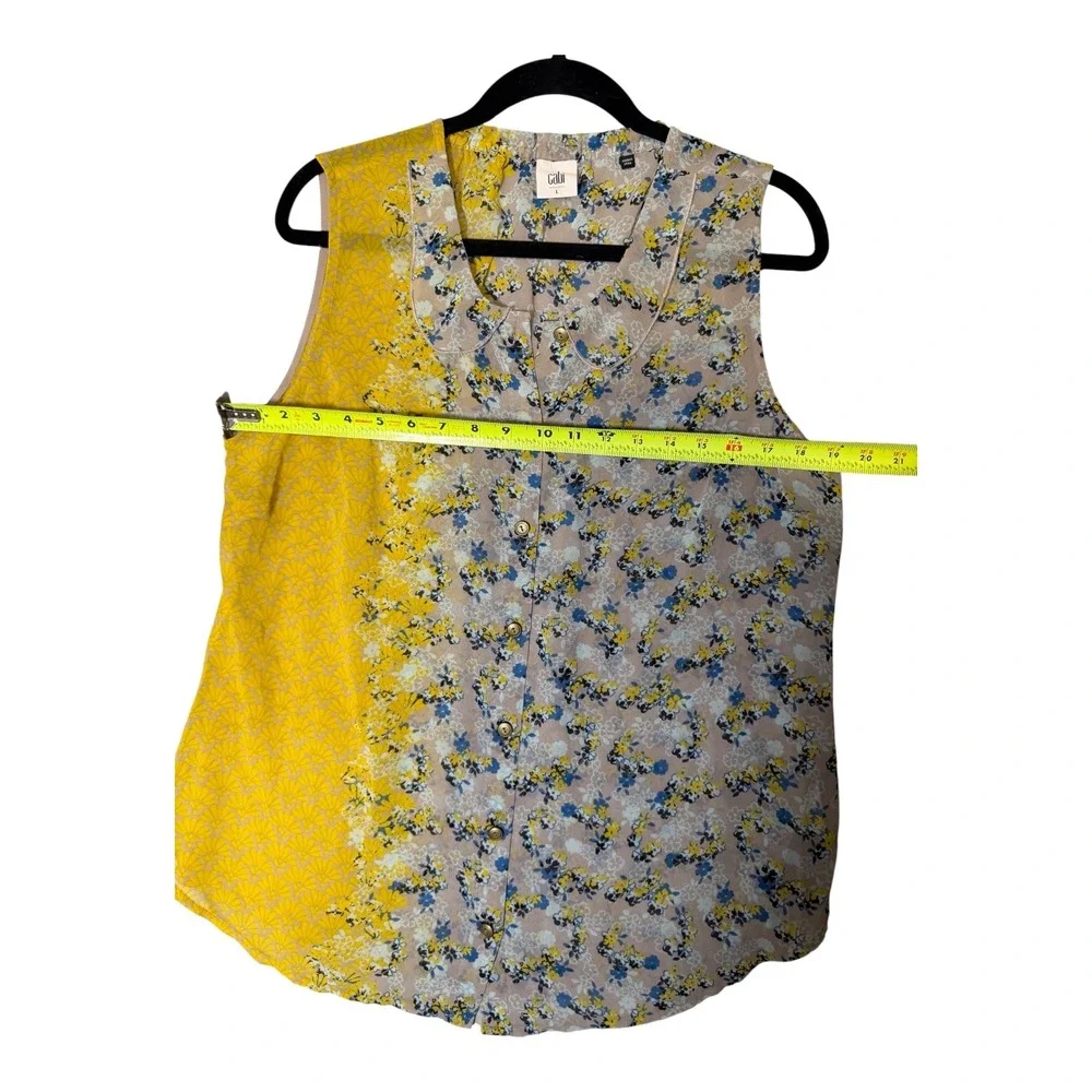 Cabi Womens‎ Mixed Print Sleeveless Button Down Blouse Yellow Floral Large 5271