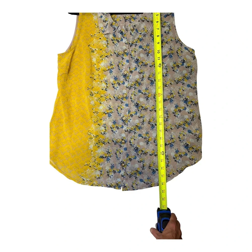 Cabi Womens‎ Mixed Print Sleeveless Button Down Blouse Yellow Floral Large 5271