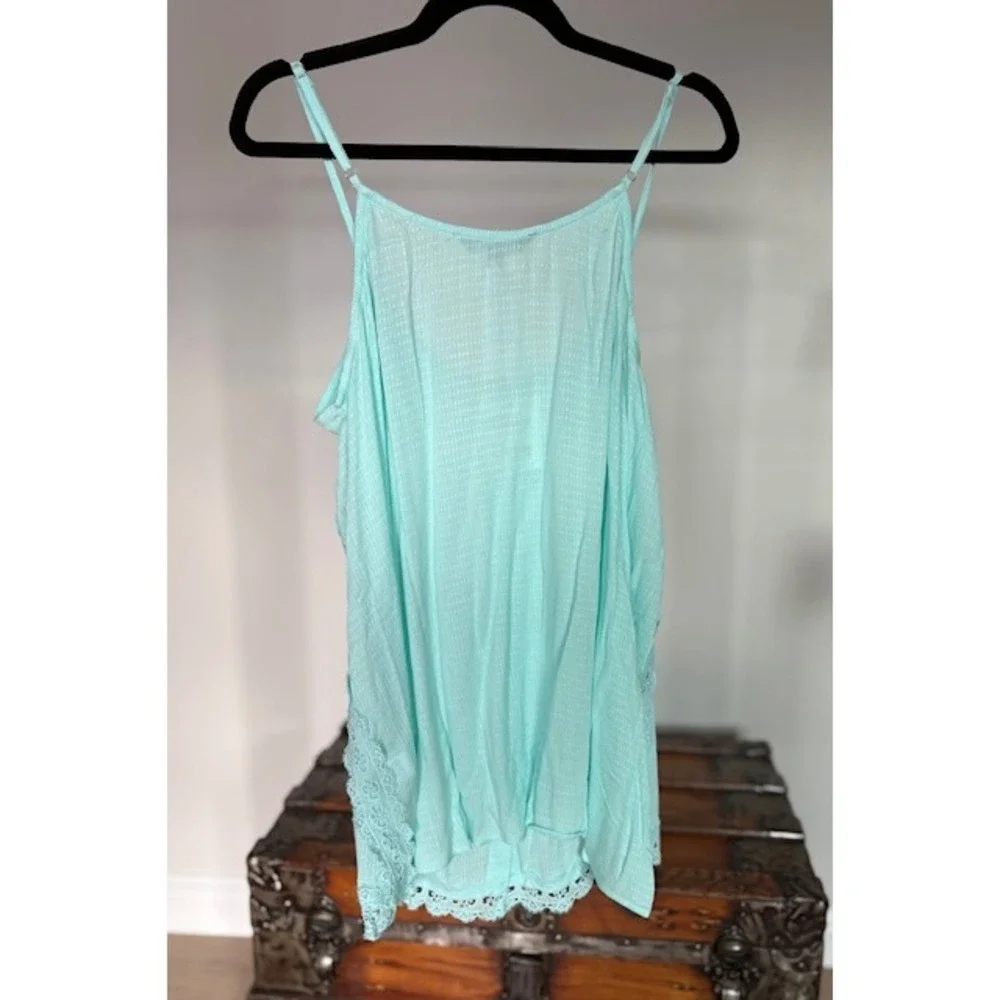 Davi & Dani Light Blue Lace Trim Button Front Cami Tank‎ Top 1XL NEW